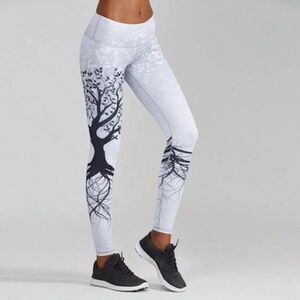 Noli Yoga Tree of Life Graphic Leggings Grey White High Waisted Womens Medium
